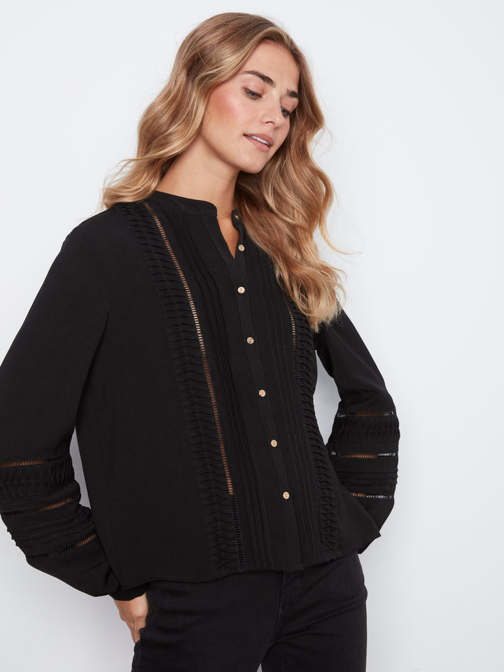 Textured Crepe Long Sleeve Blouse