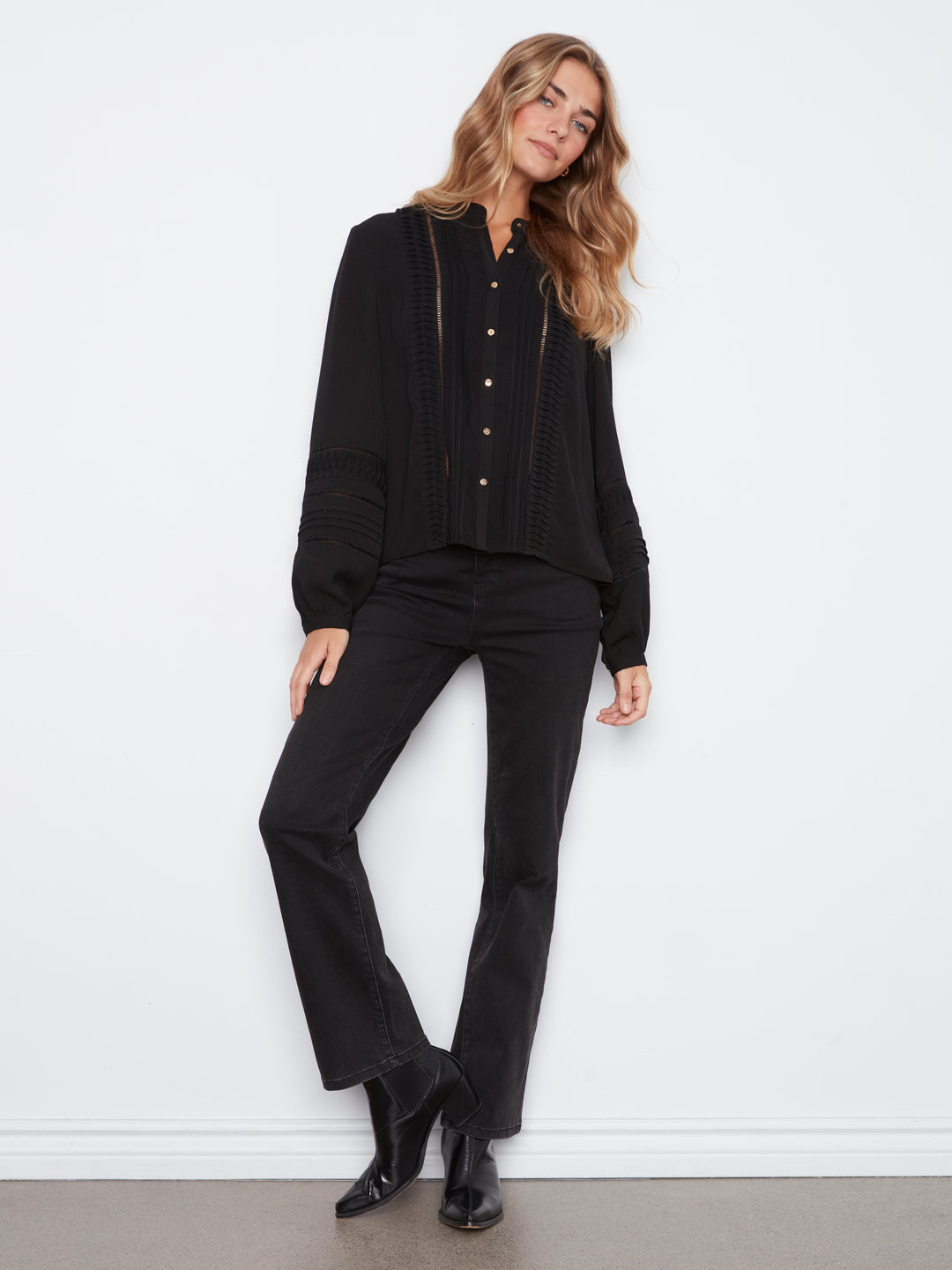 Textured Crepe Long Sleeve Blouse