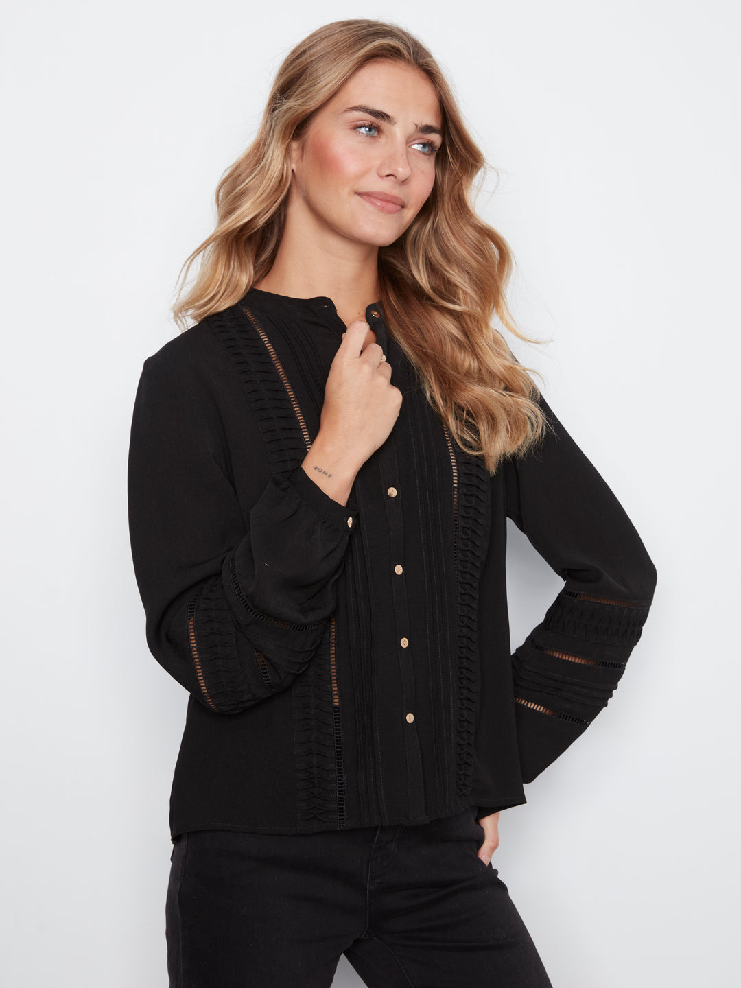 Textured Crepe Long Sleeve Blouse