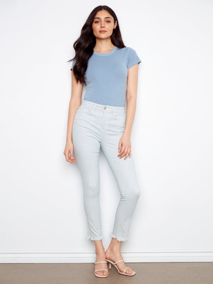 Yarn Dye Mini Stripes Stretch Twill Slim Leg Pant