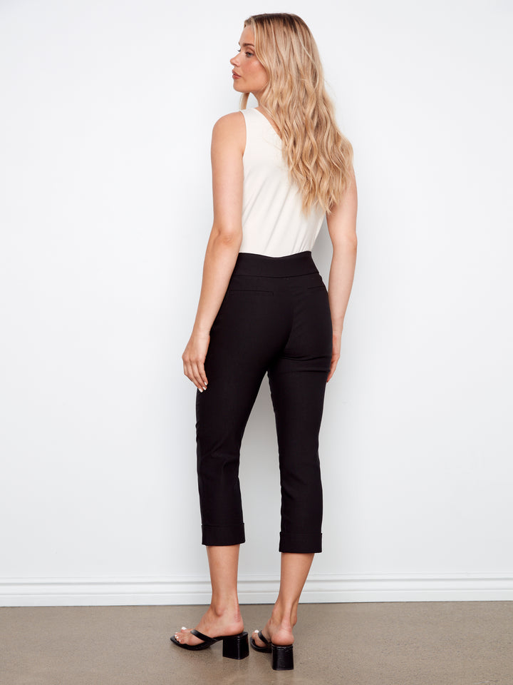 Solid Pull On Stretch Cropped Cuffed Pant