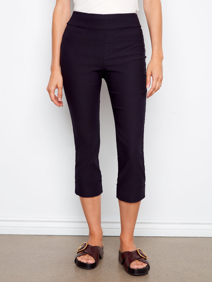 Solid Pull On Stretch Cropped Cuffed Pant