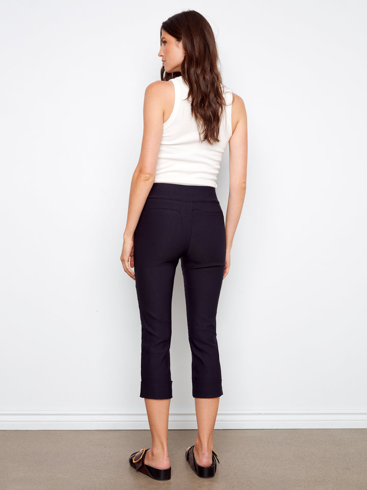 Solid Pull On Stretch Cropped Cuffed Pant