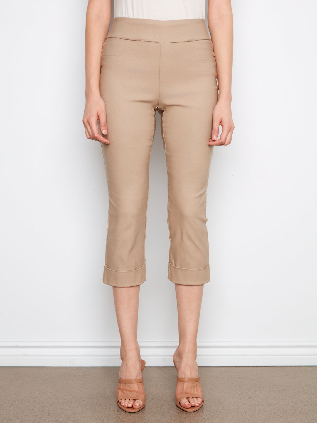 Solid Pull On Stretch Cropped Cuffed Pant