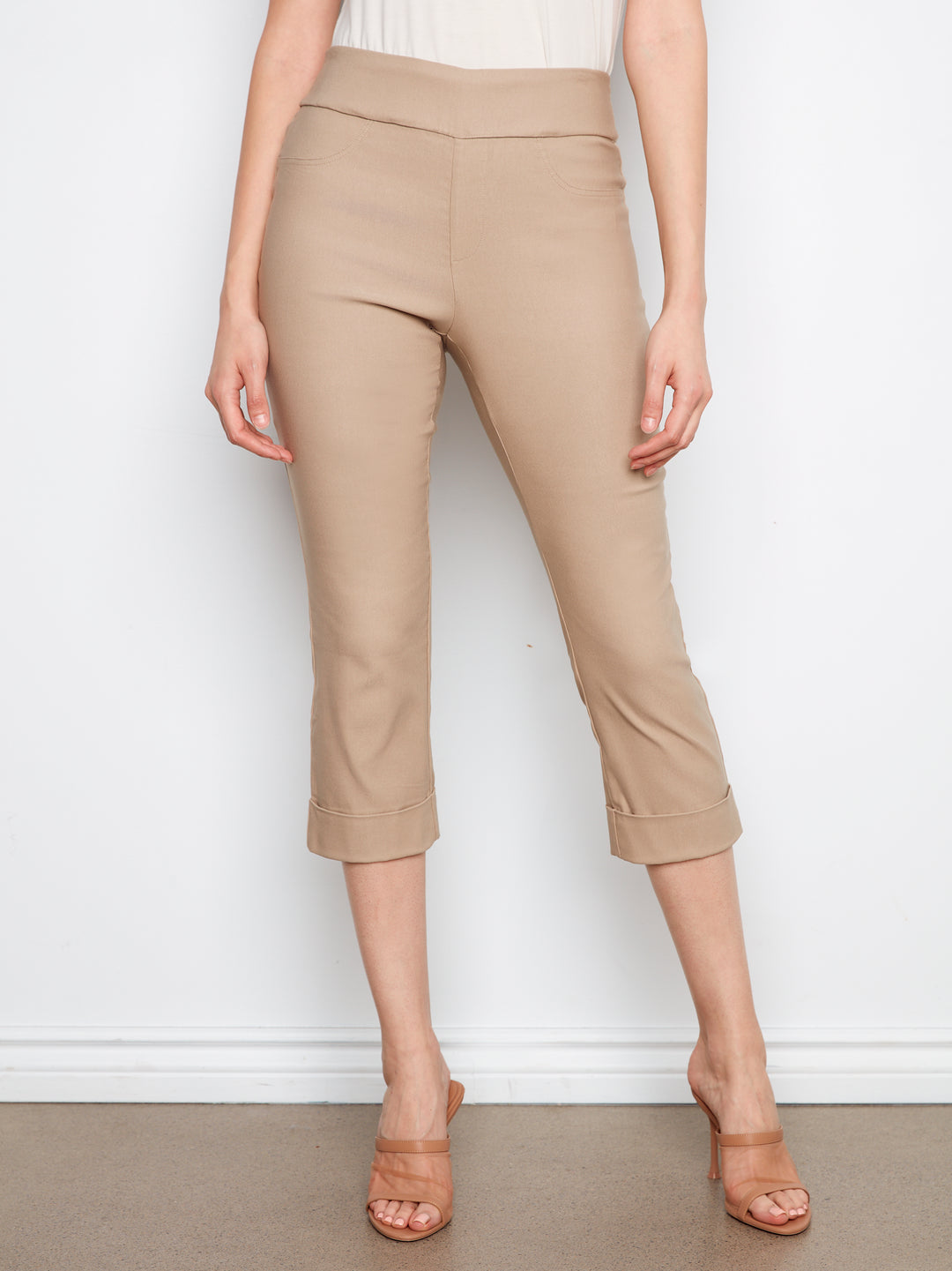Solid Pull On Stretch Cropped Cuffed Pant