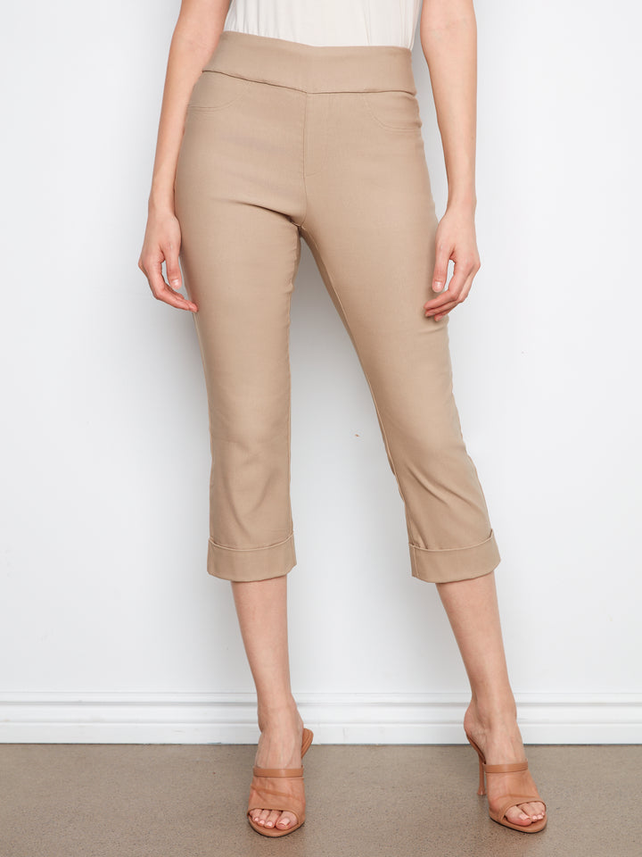 Solid Pull On Stretch Cropped Cuffed Pant
