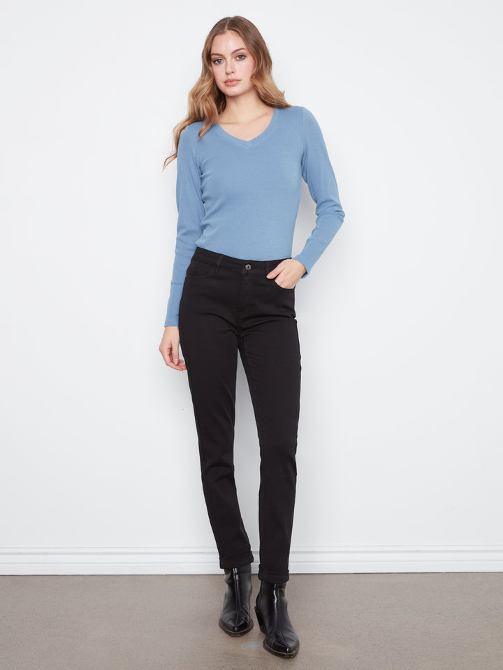 Cuffed Hem Slim 5 Pocket Colored Twill Pants