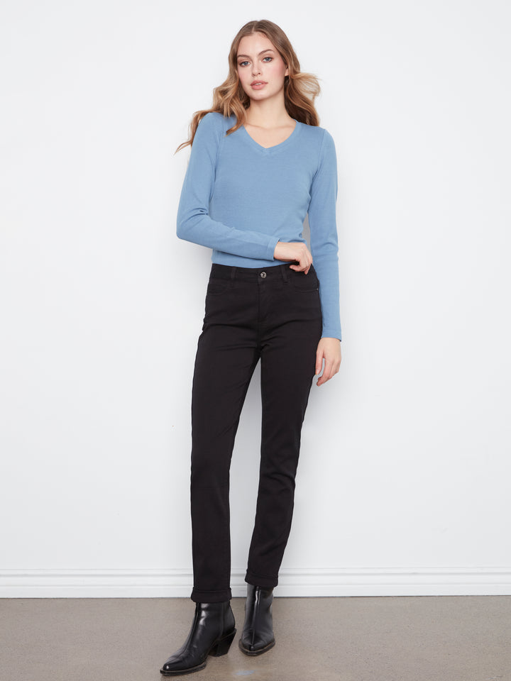 Cuffed Hem Slim 5 Pocket Colored Twill Pants