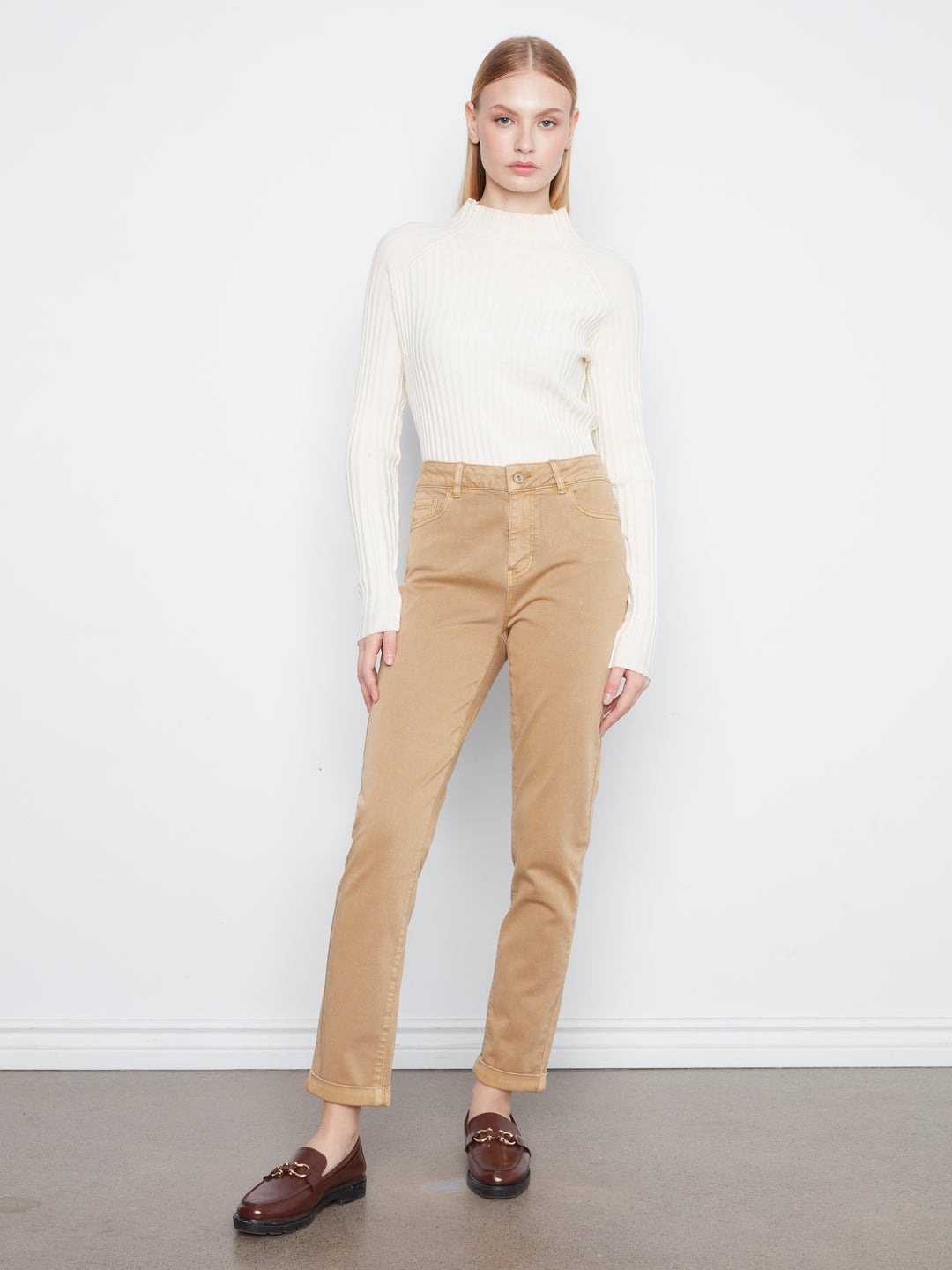 Cuffed Hem Slim 5 Pocket Colored Twill Pants