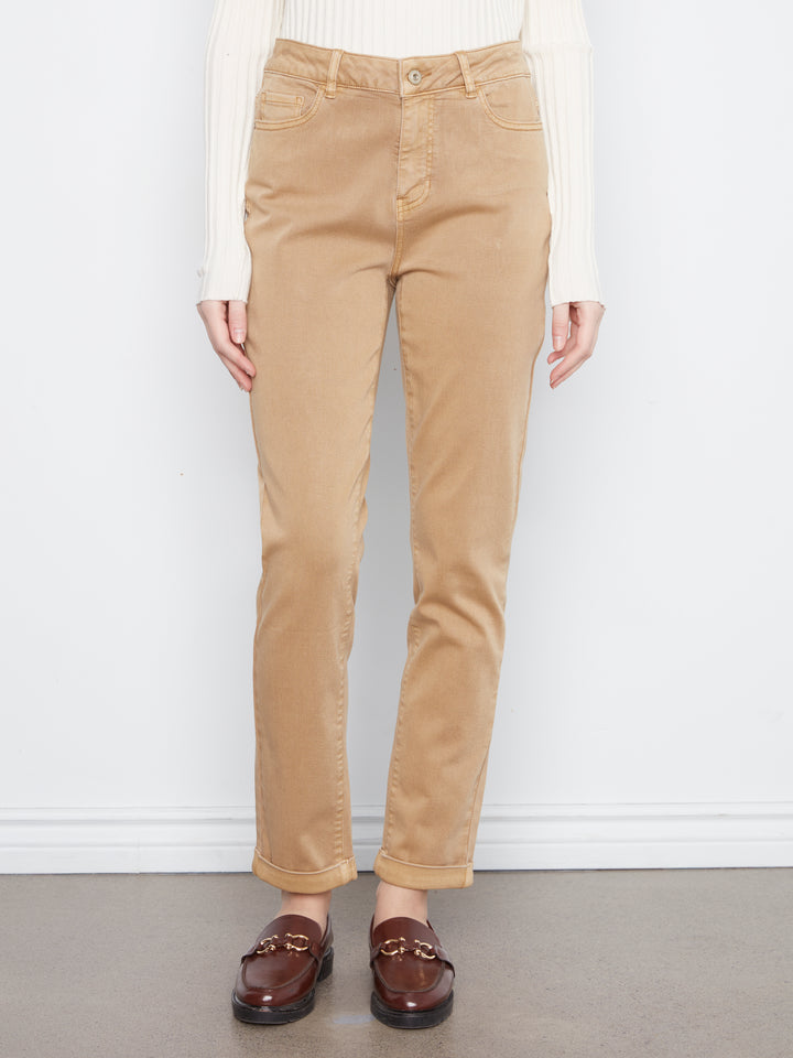 Cuffed Hem Slim 5 Pocket Colored Twill Pants