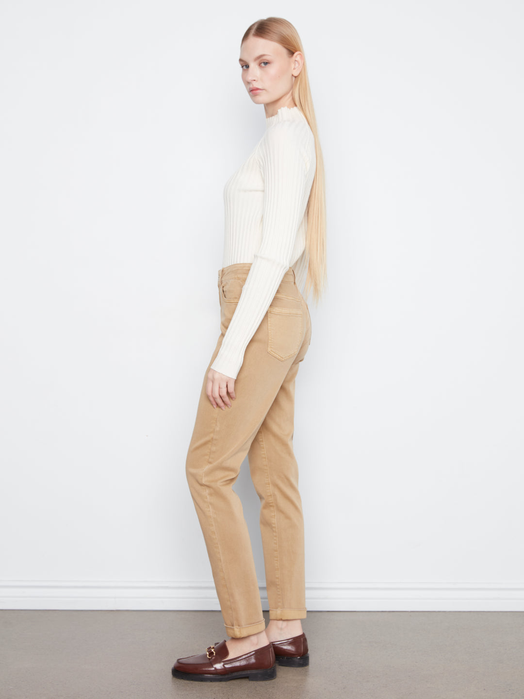 Cuffed Hem Slim 5 Pocket Colored Twill Pants