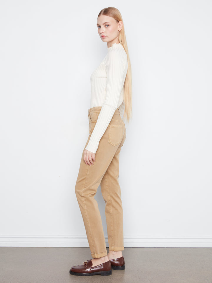 Cuffed Hem Slim 5 Pocket Colored Twill Pants