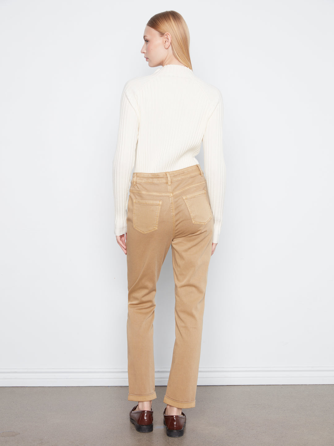 Cuffed Hem Slim 5 Pocket Colored Twill Pants