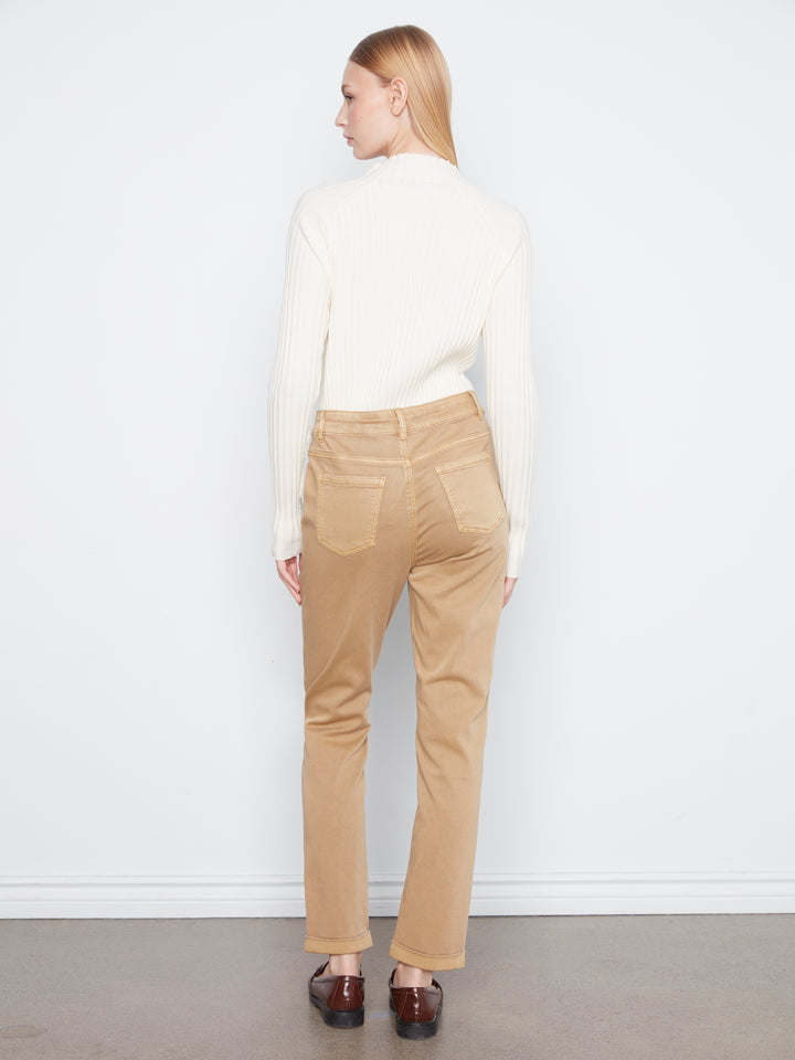 Cuffed Hem Slim 5 Pocket Colored Twill Pants