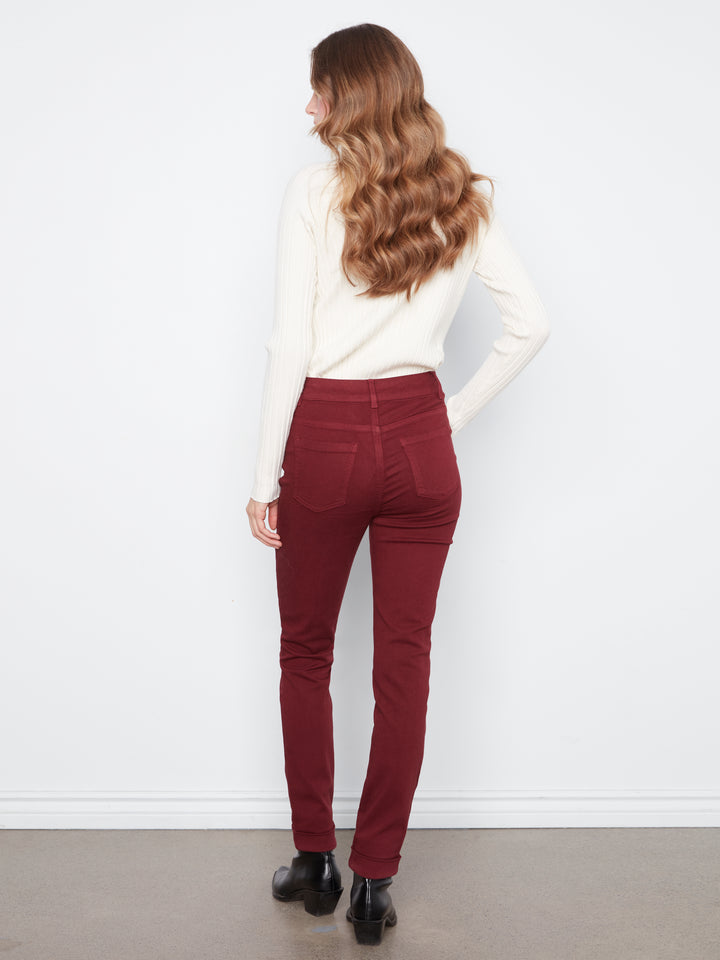 Cuffed Hem Slim 5 Pocket Colored Twill Pants