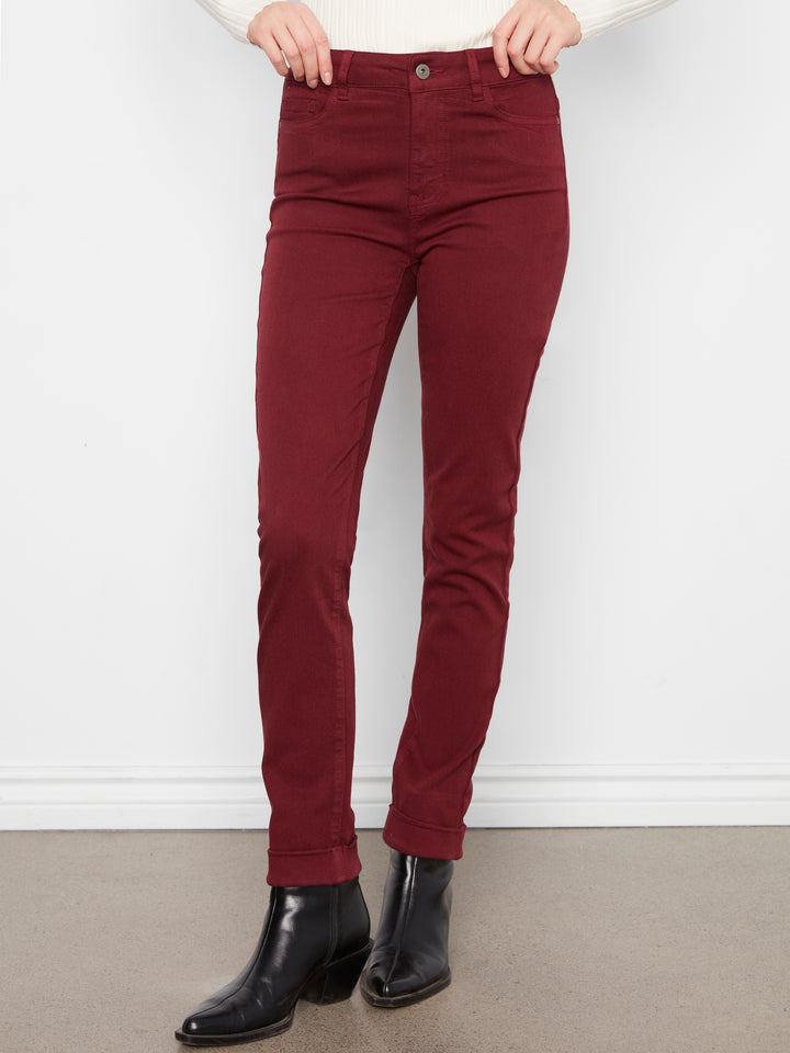 Cuffed Hem Slim 5 Pocket Colored Twill Pants