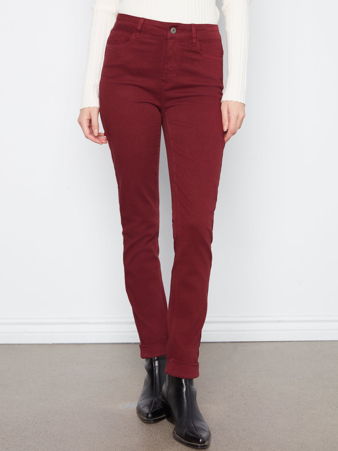 Cuffed Hem Slim 5 Pocket Colored Twill Pants