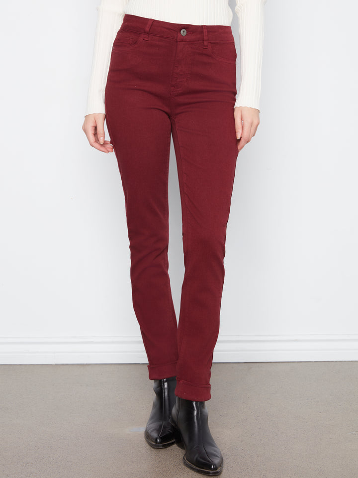 Cuffed Hem Slim 5 Pocket Colored Twill Pants