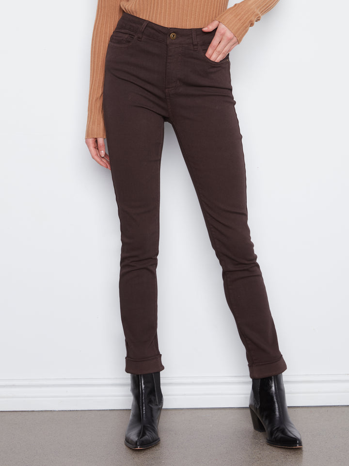 Cuffed Hem Slim 5 Pocket Colored Twill Pants
