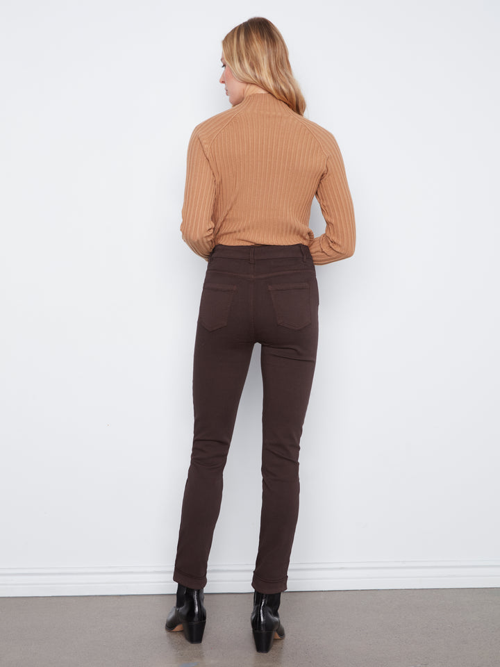 Cuffed Hem Slim 5 Pocket Colored Twill Pants