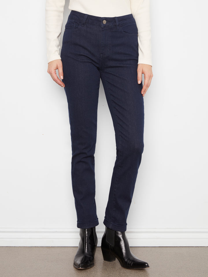 Cuffed Hem Slim 5 Pocket Stretch Denim Pants