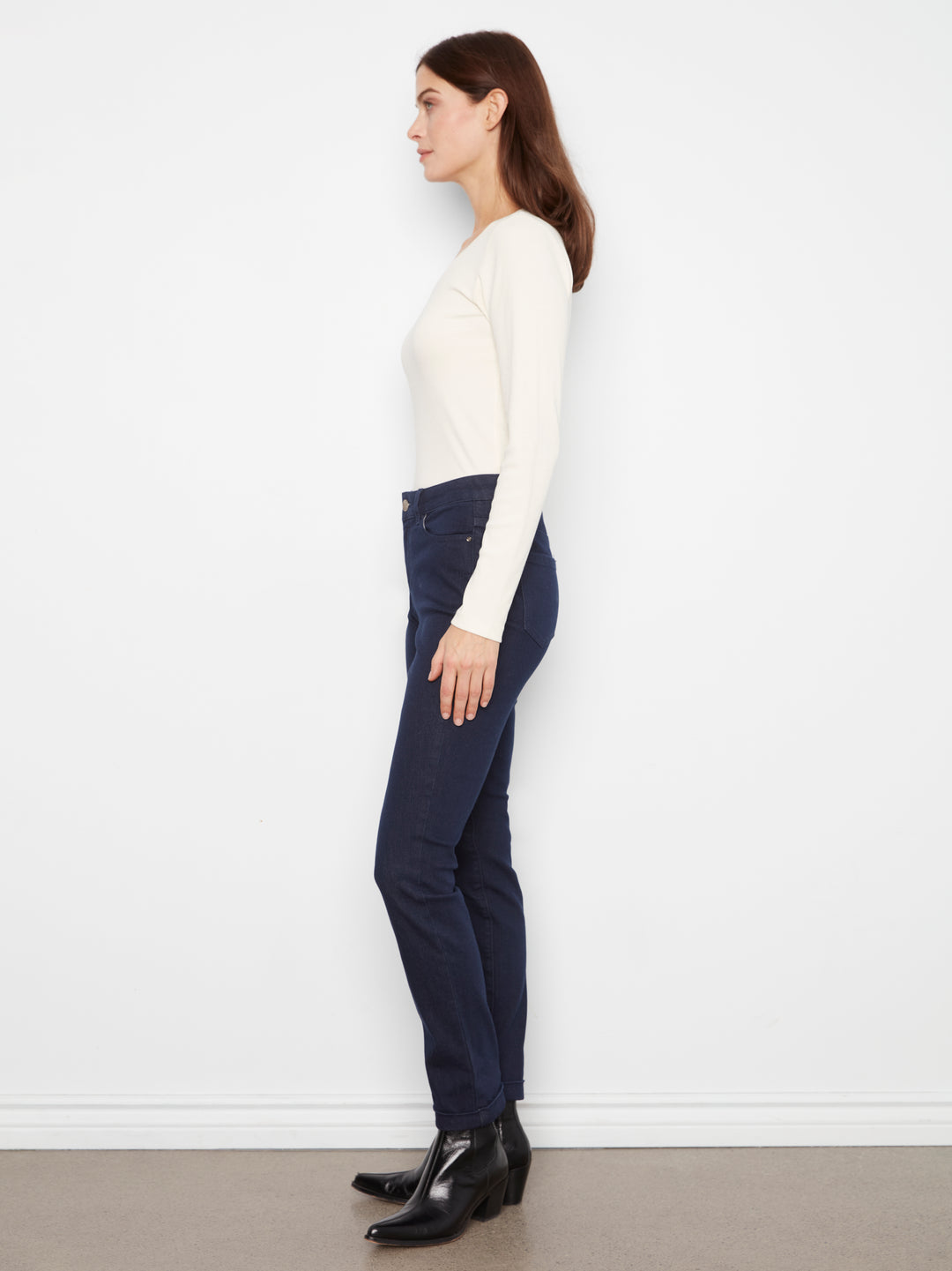 Cuffed Hem Slim 5 Pocket Stretch Denim Pants