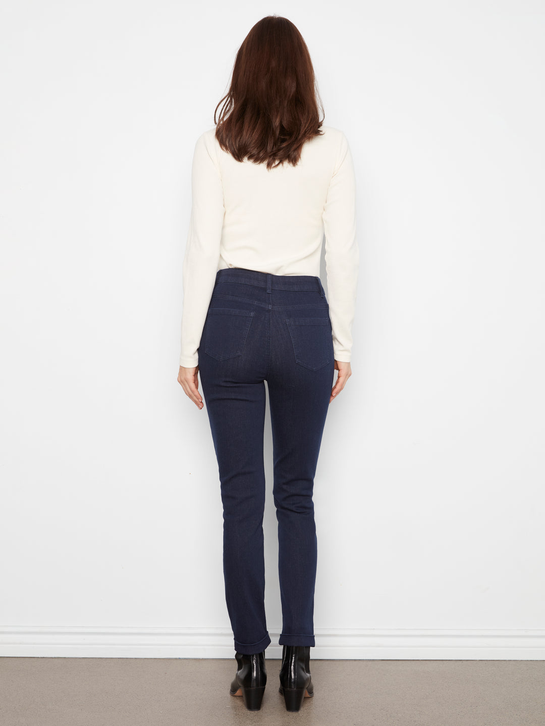 Cuffed Hem Slim 5 Pocket Stretch Denim Pants