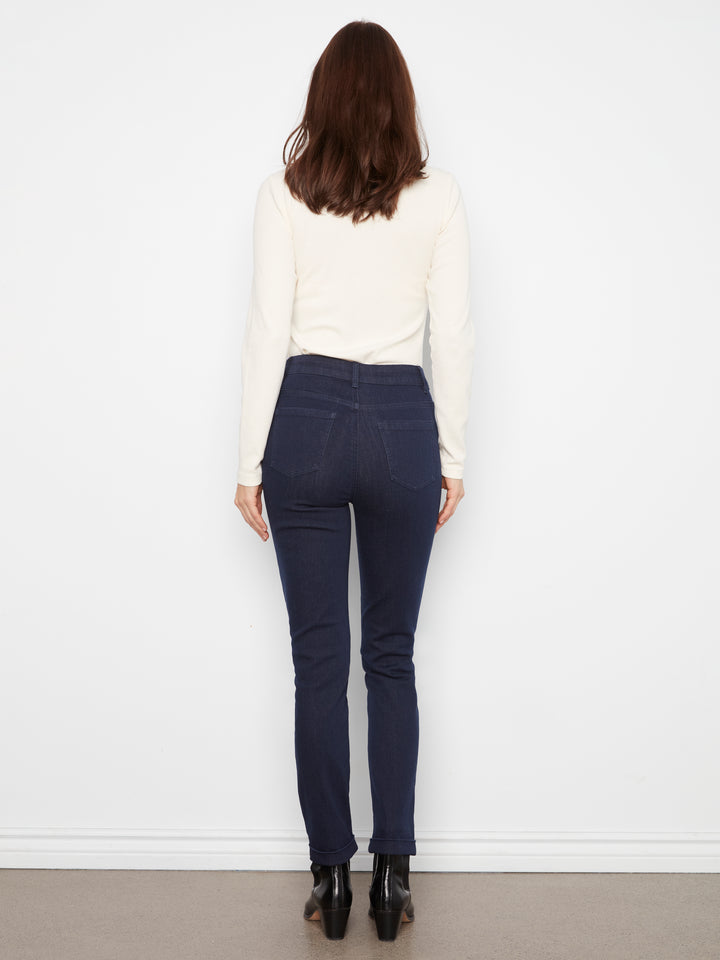 Cuffed Hem Slim 5 Pocket Stretch Denim Pants