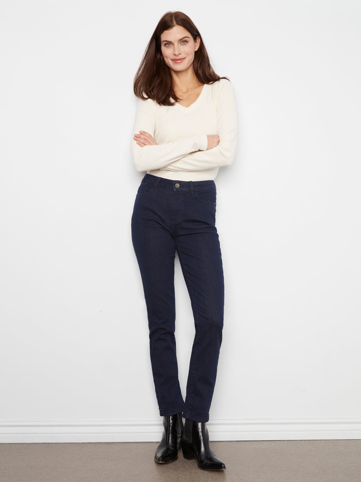 Cuffed Hem Slim 5 Pocket Stretch Denim Pants