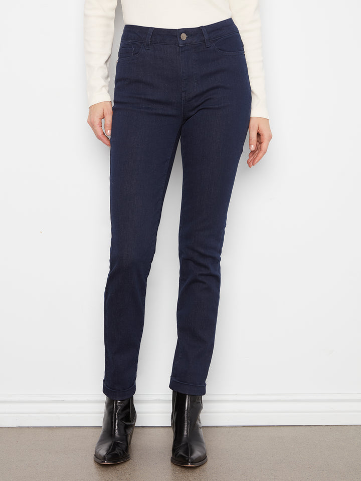 Cuffed Hem Slim 5 Pocket Stretch Denim Pants