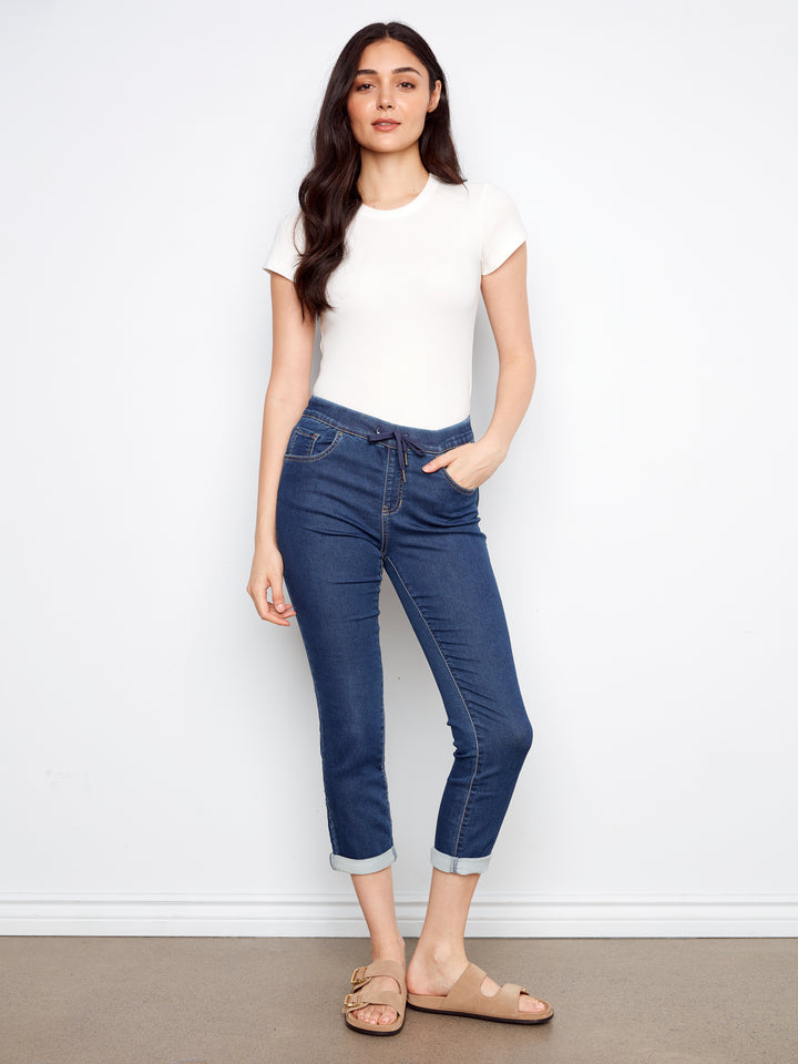 Knit Denim Jogger Pants