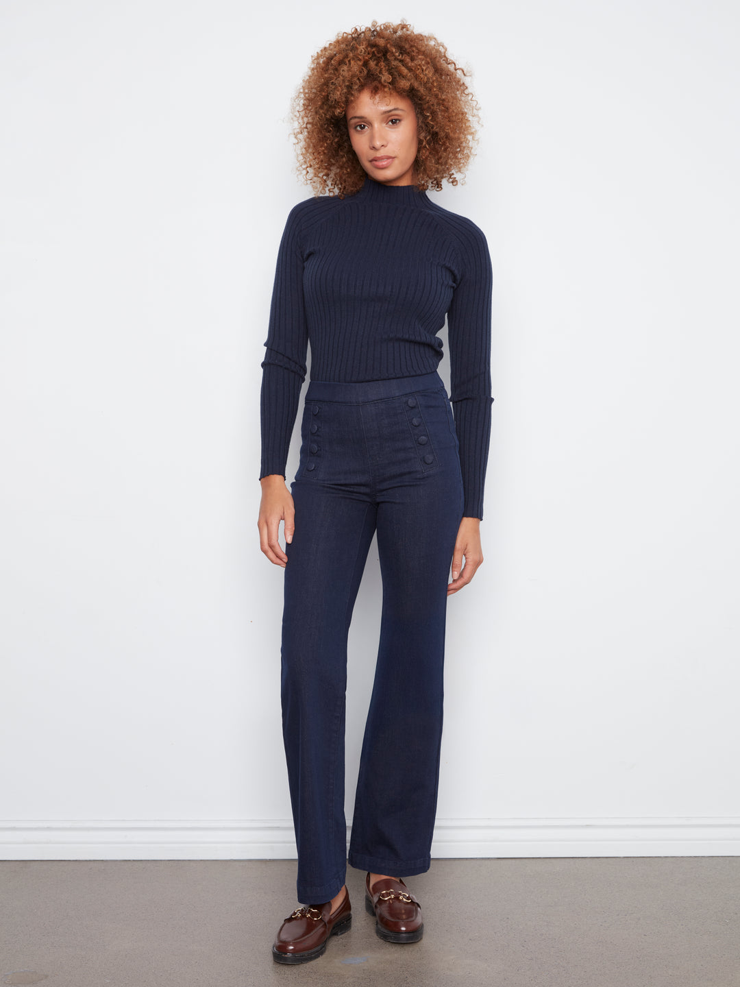 Flare Pull On Pants With Sailor Buttons on Front Welts