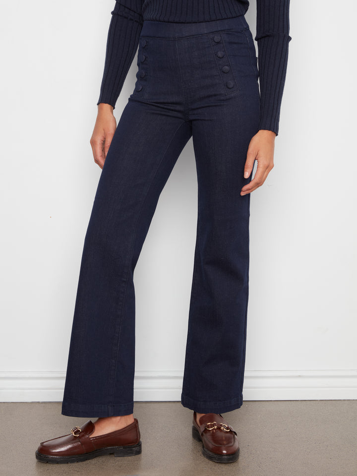 Flare Pull On Pants With Sailor Buttons on Front Welts