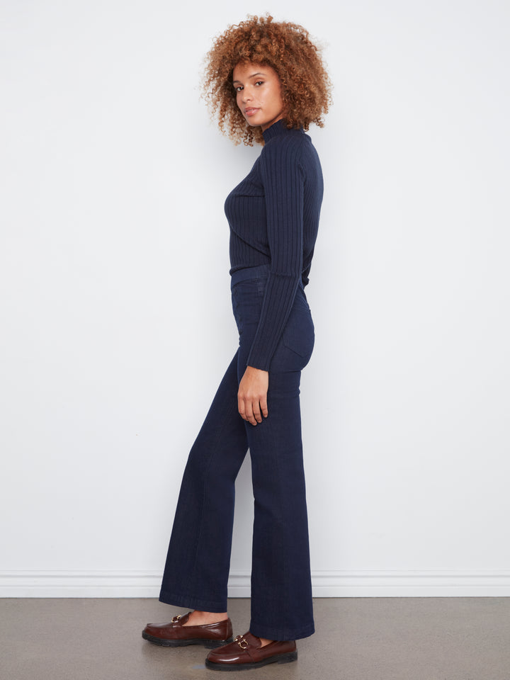 Flare Pull On Pants With Sailor Buttons on Front Welts