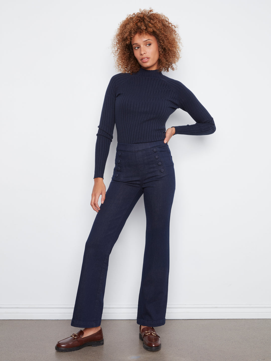 Flare Pull On Pants With Sailor Buttons on Front Welts