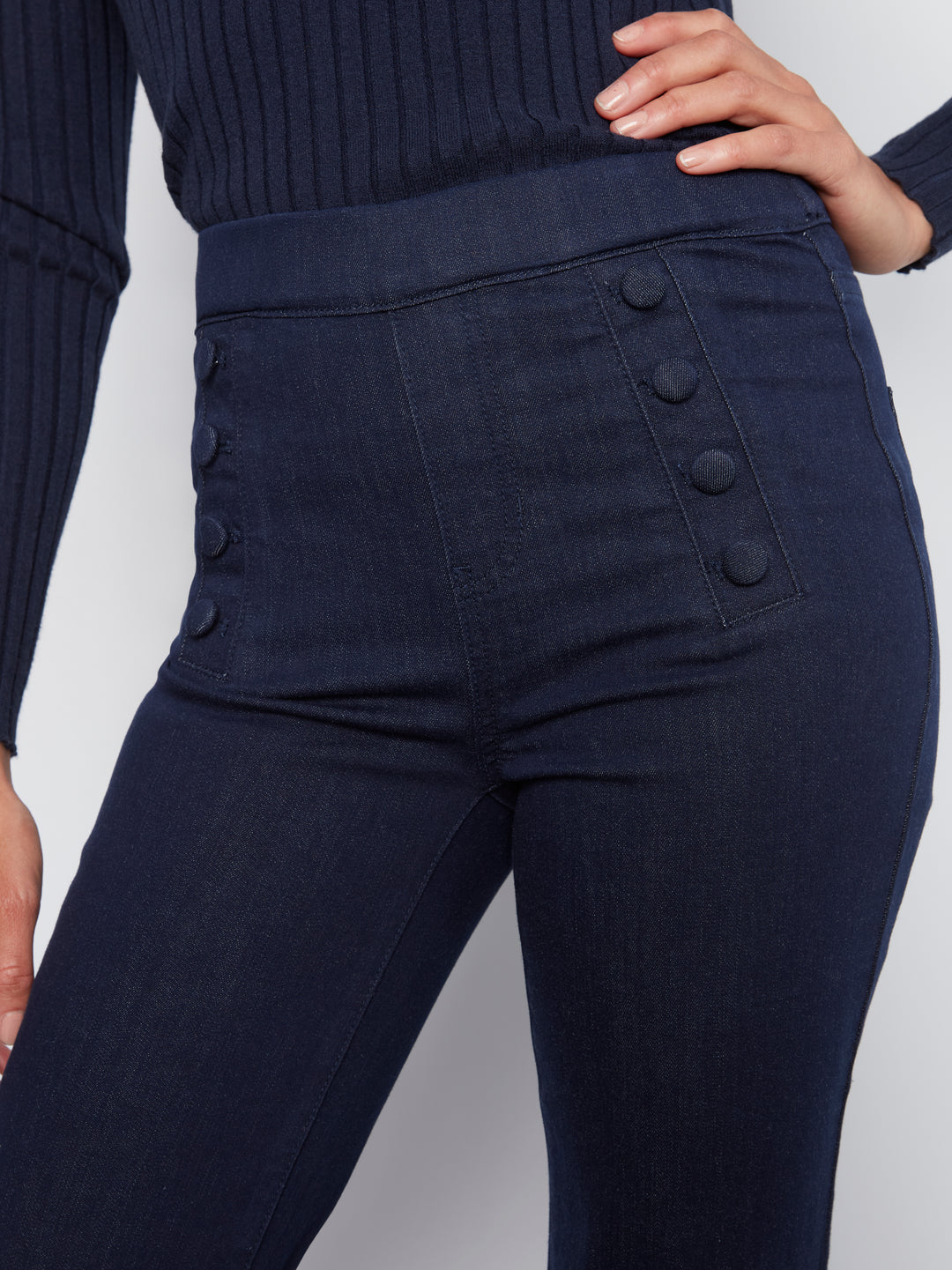 Flare Pull On Pants With Sailor Buttons on Front Welts