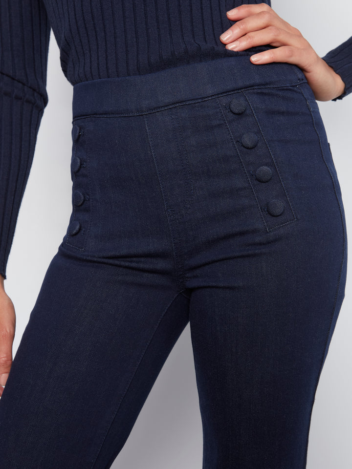 Flare Pull On Pants With Sailor Buttons on Front Welts