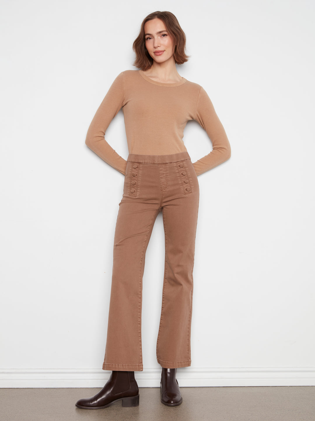 Flare Pull On Pants With Sailor Buttons on Front Welts