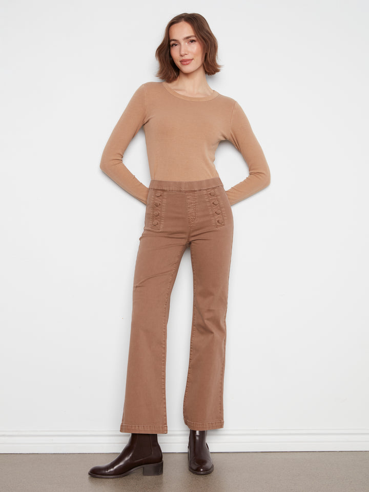 Flare Pull On Pants With Sailor Buttons on Front Welts