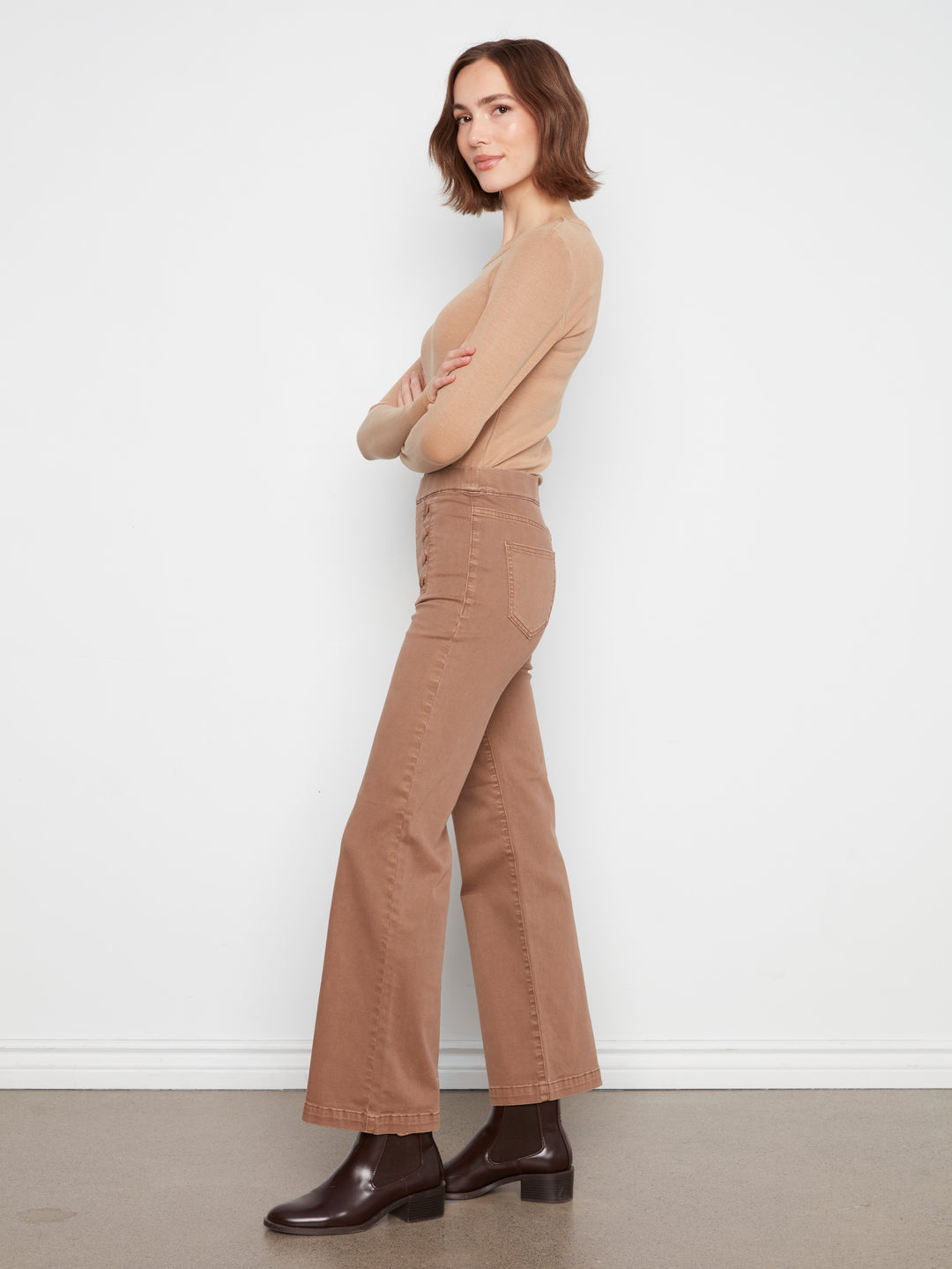 Flare Pull On Pants With Sailor Buttons on Front Welts
