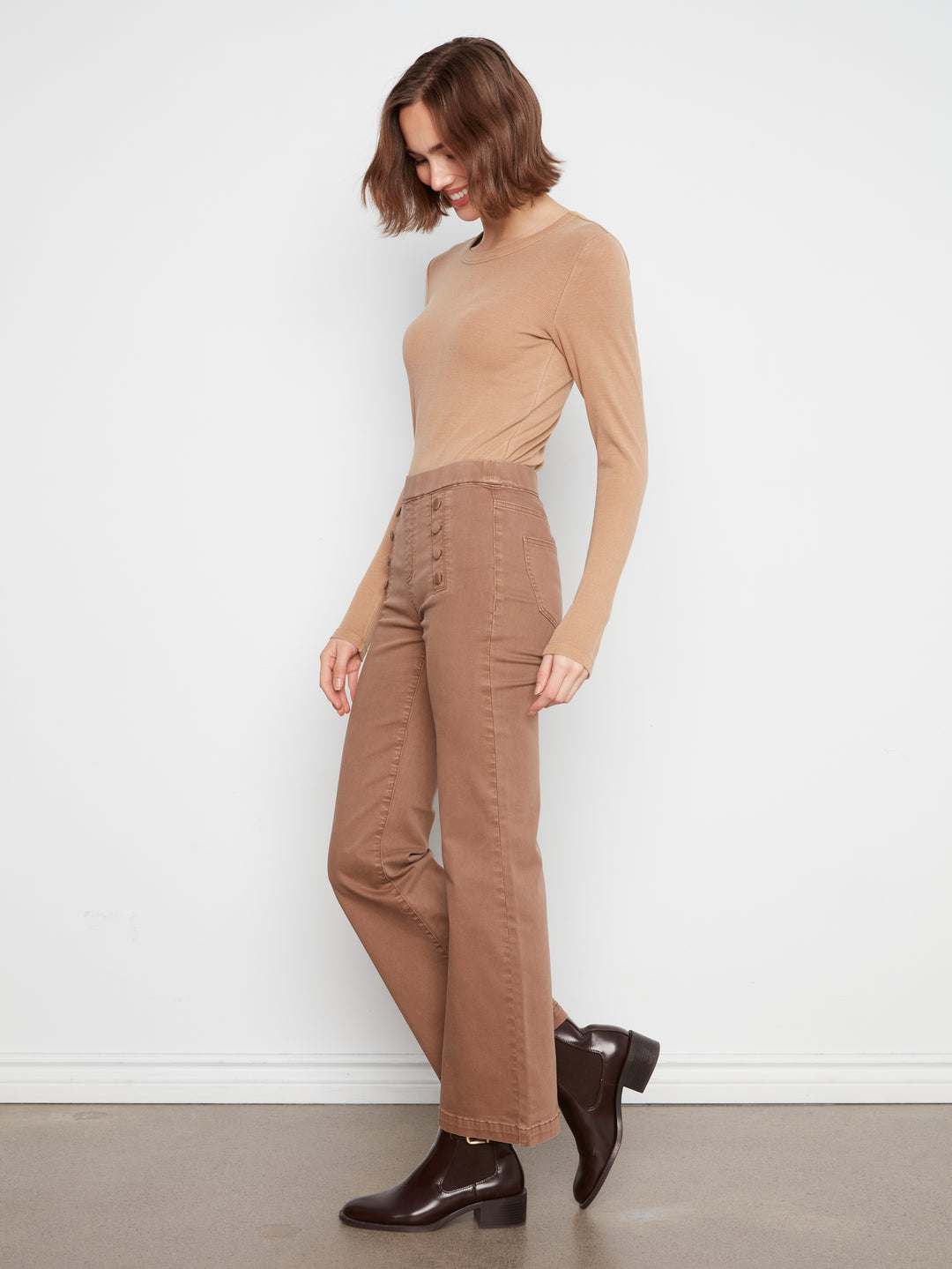 Flare Pull On Pants With Sailor Buttons on Front Welts