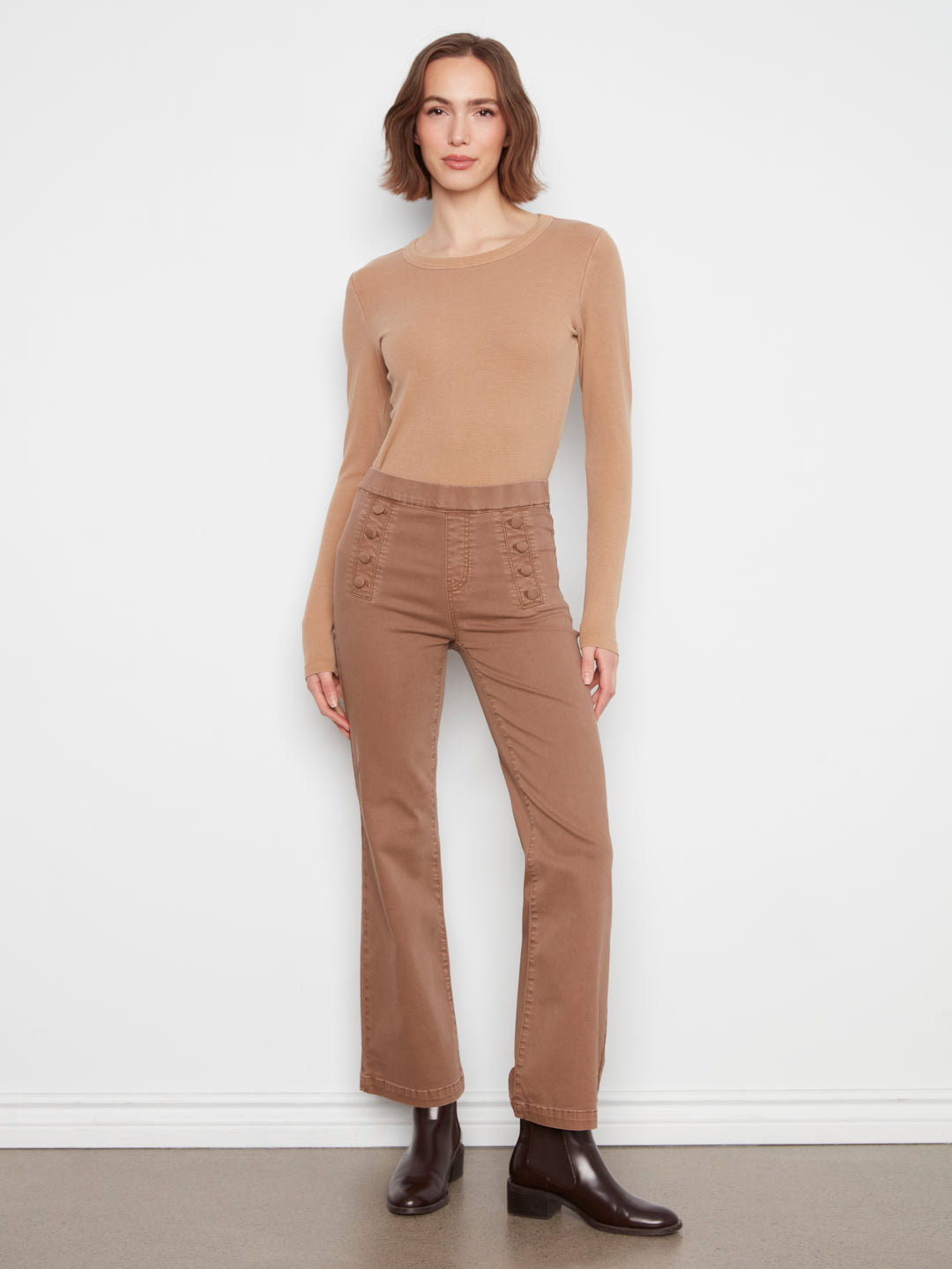 Flare Pull On Pants With Sailor Buttons on Front Welts