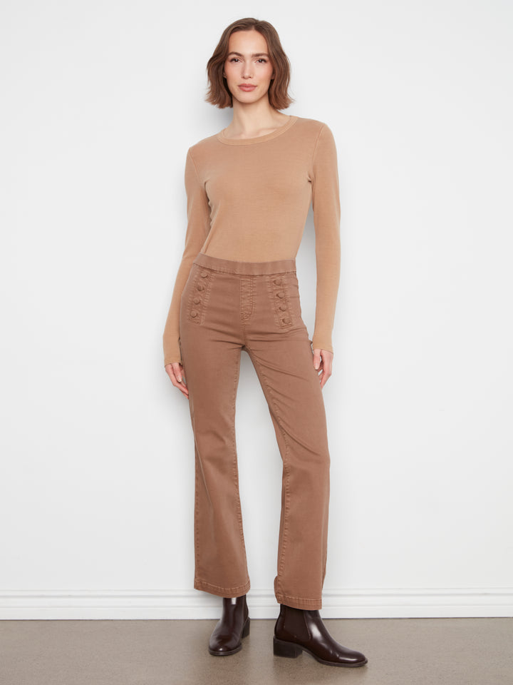 Flare Pull On Pants With Sailor Buttons on Front Welts