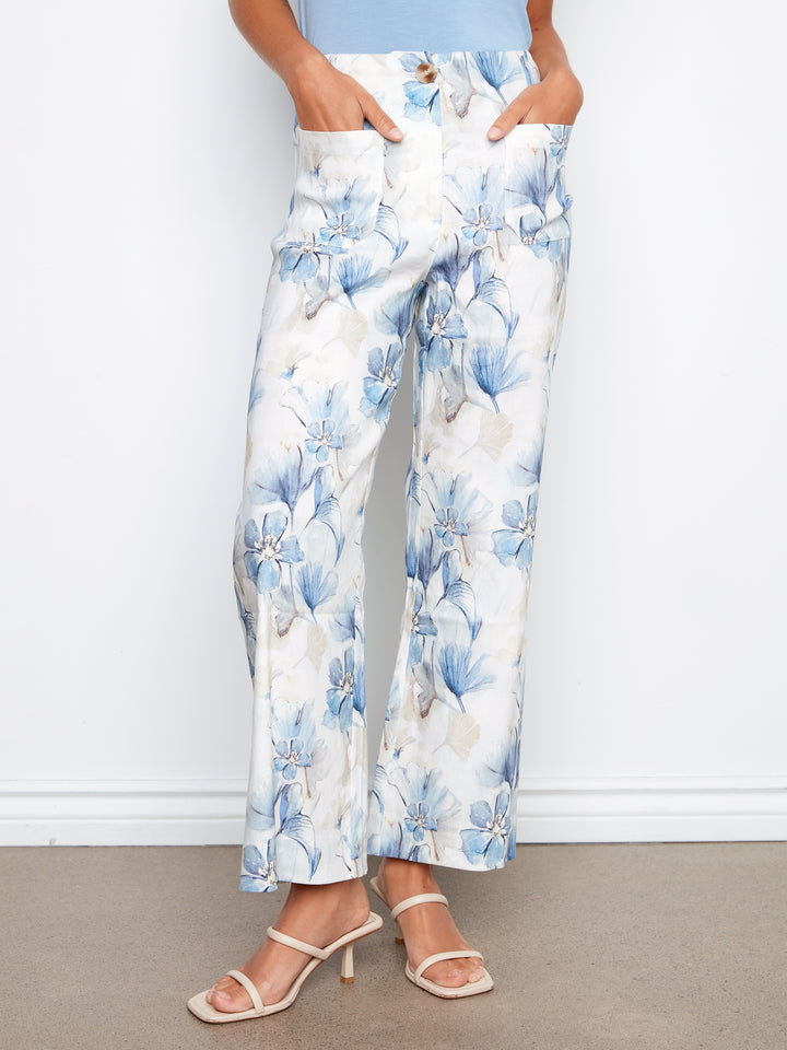Printed Wide Leg Pant With Patch Pockets