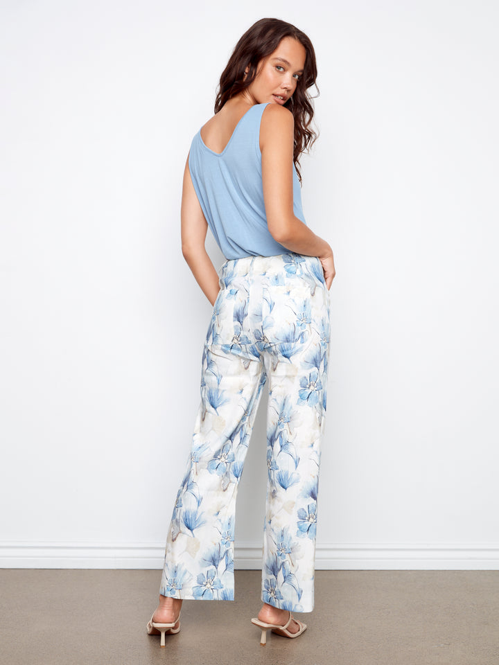 Printed Wide Leg Pant With Patch Pockets