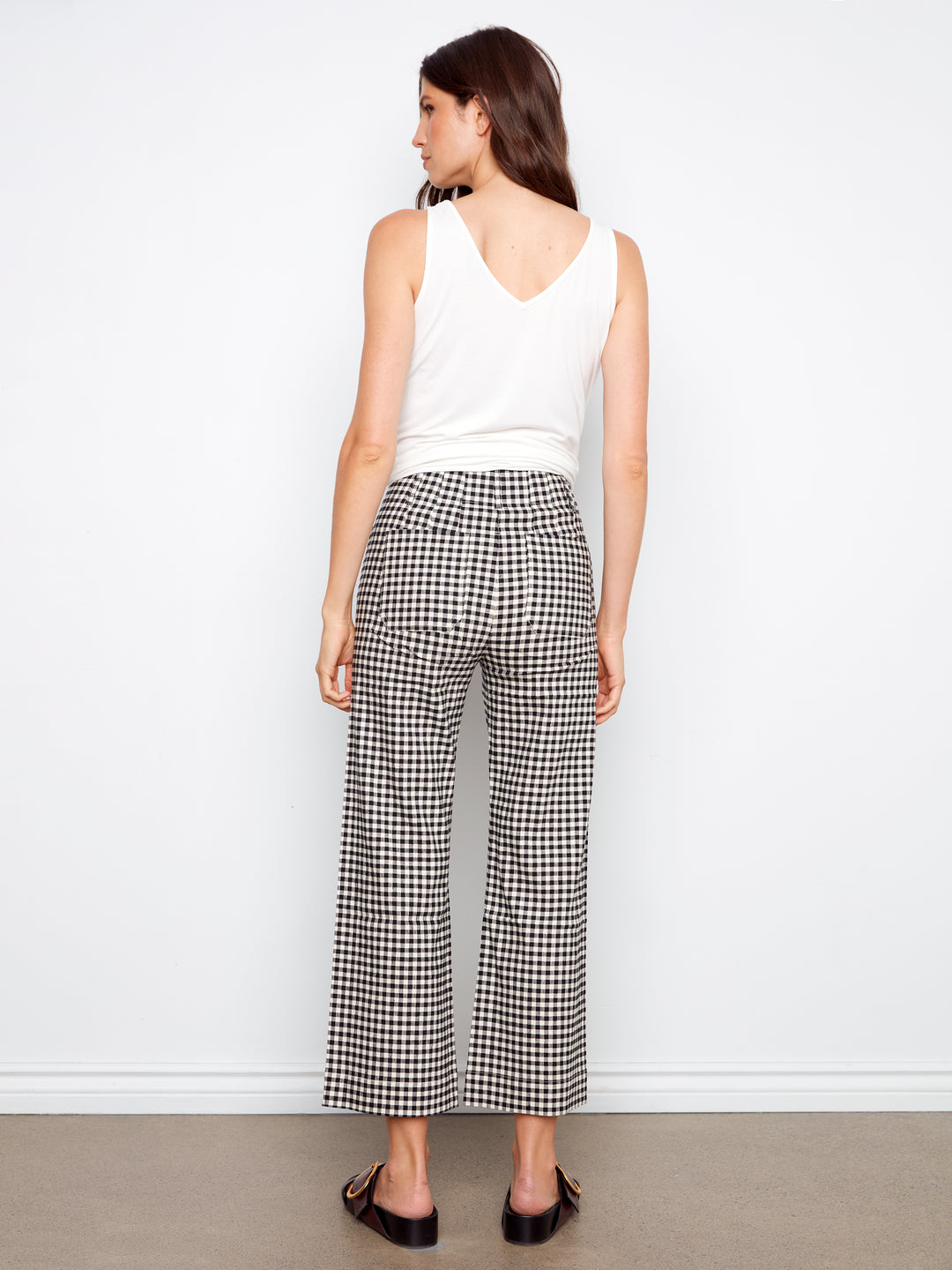 Gingham Wide Leg Pant With Patch Pockets
