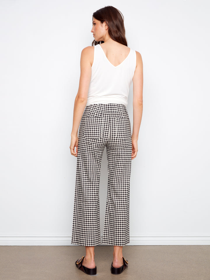 Gingham Wide Leg Pant With Patch Pockets