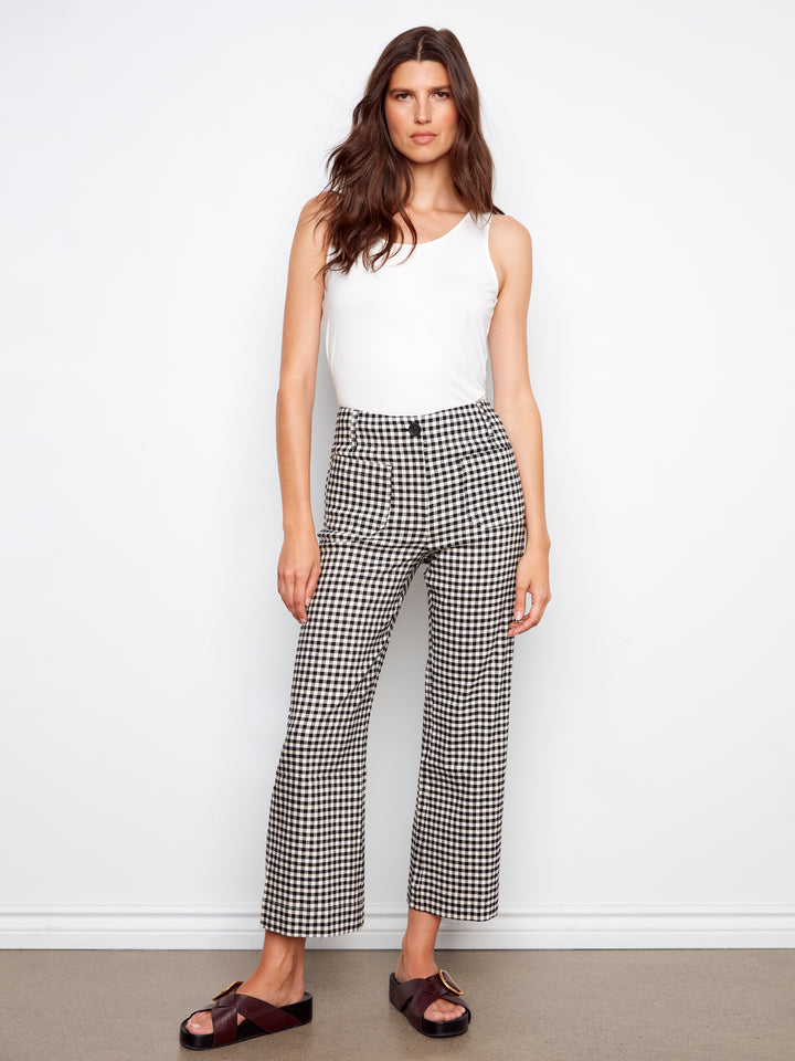 Gingham Wide Leg Pant With Patch Pockets