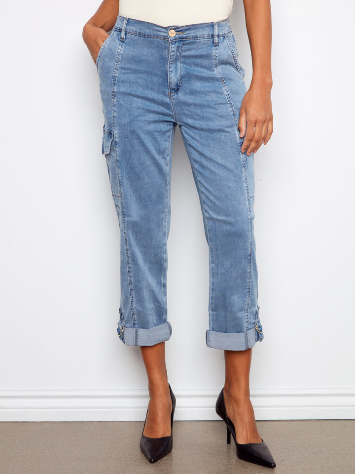 Stretch Tencel Cargo Pants With Adjustable Hem