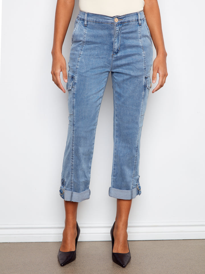 Stretch Tencel Cargo Pants With Adjustable Hem